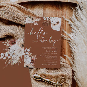 Terracotta Hello Baby Invitation pour Baby shower