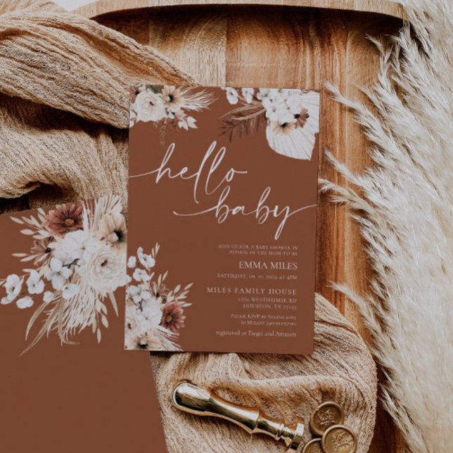 Terracotta Hello Baby Invitation pour Baby shower (Créateur téléchargé)