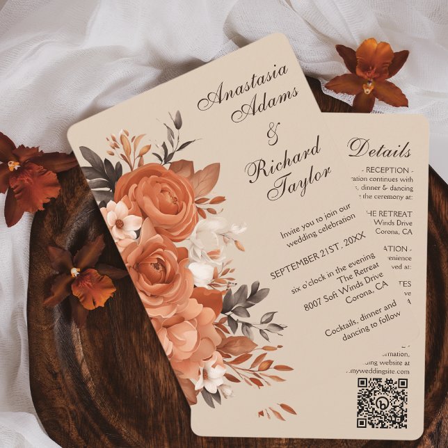 Terracotta légère et Faire-part de mariage orange (Light Terracotta & Burnt Orange Wedding Invitation)