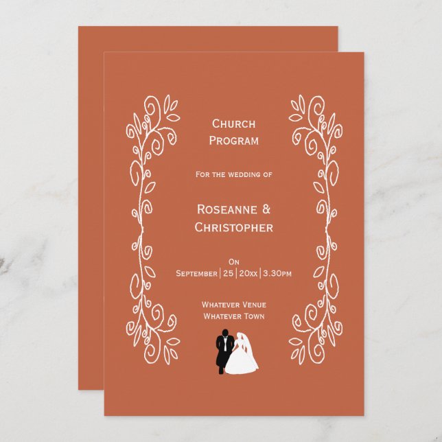 Terracotta Mariage Church Programme Mariée Groom (Devant / Derrière)