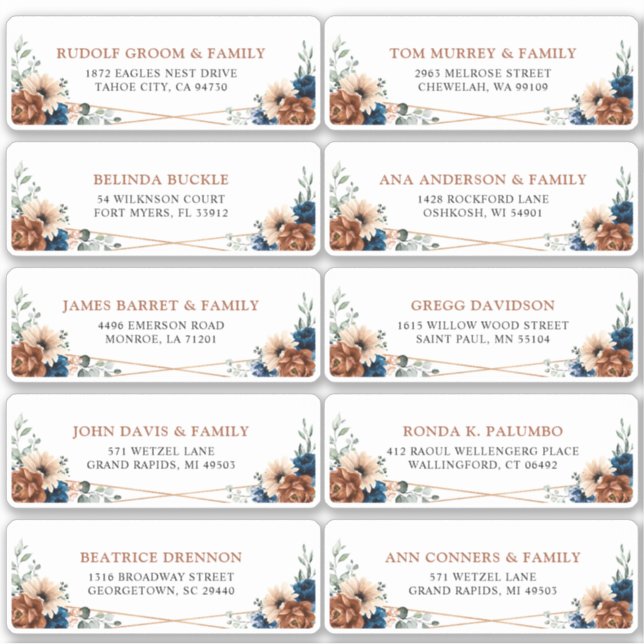 Terracotta Marine Bleu Géométrique Étiquette de ad (Devant)