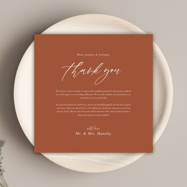 Terracotta minimaliste Merci Mariage moderne (Minimal Terracotta Modern Wedding Thank You)