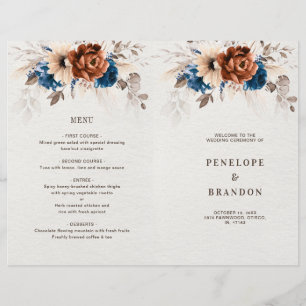 Terracotta Navy Blue Pampas Grass Wedding Programm