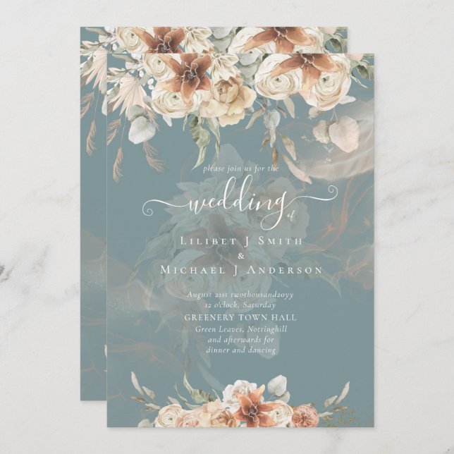 Terracotta Pampas Grass BOHO Mariage (Devant / Derrière)