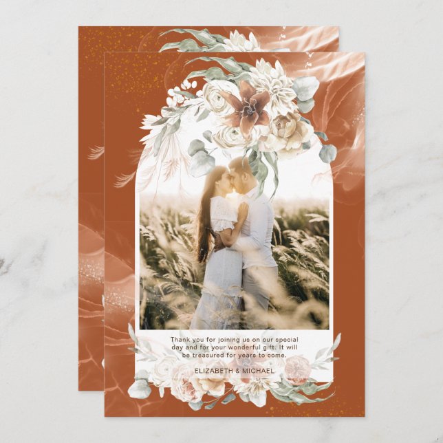 Terracotta Pampas Herbe Floral PHOTO MERCI (Devant / Derrière)