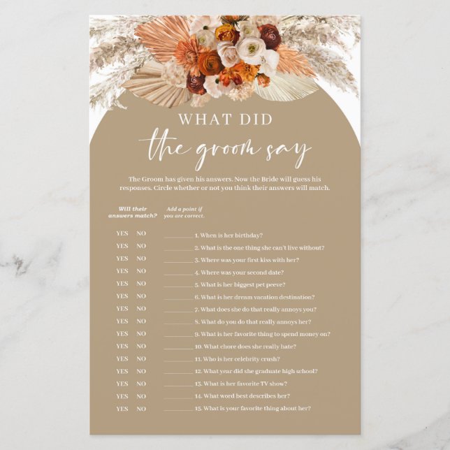 Terracotta pampas herbe Que disait le marié (Devant)