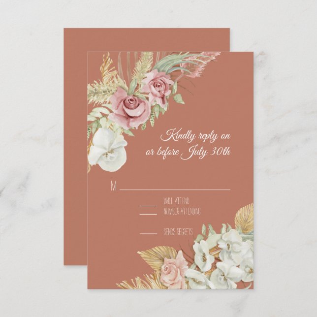 Terracotta Pampas Palm Rose Wreath Foliing RSVP (Devant / Derrière)