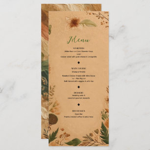Terracotta Peach Pressé Fleurs Boho Menu Mariage