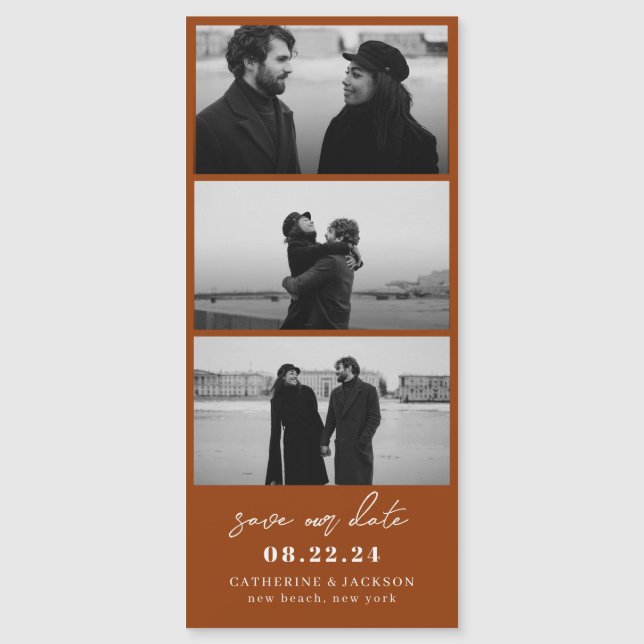 Terracotta Photo Strip Wedding Enregistrer la date (Devant)