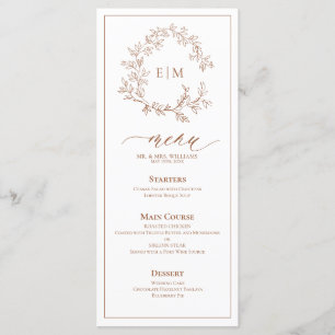 Terracotta Poitrine feuillus Monogram Menu Mariage