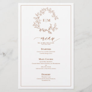 Terracotta Poitrine feuillus Monogram Menu Mariage