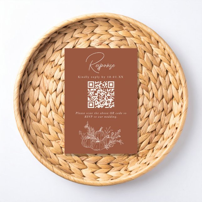 Terracotta Pumpkin Wedding RSVP QR Code Card (Créateur téléchargé)