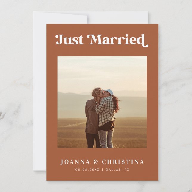 Terracotta Retro Juste Marié Elopé Faire-part (Devant)