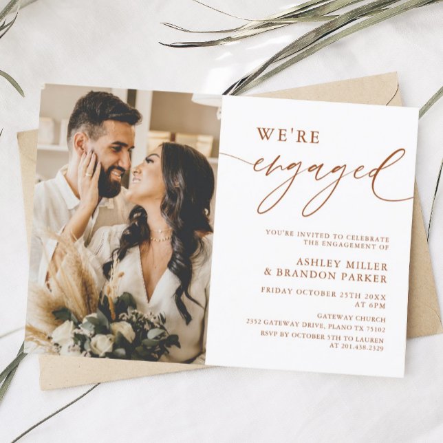 Terracotta Rust Photo Engagement Party Invitation (Créateur téléchargé)