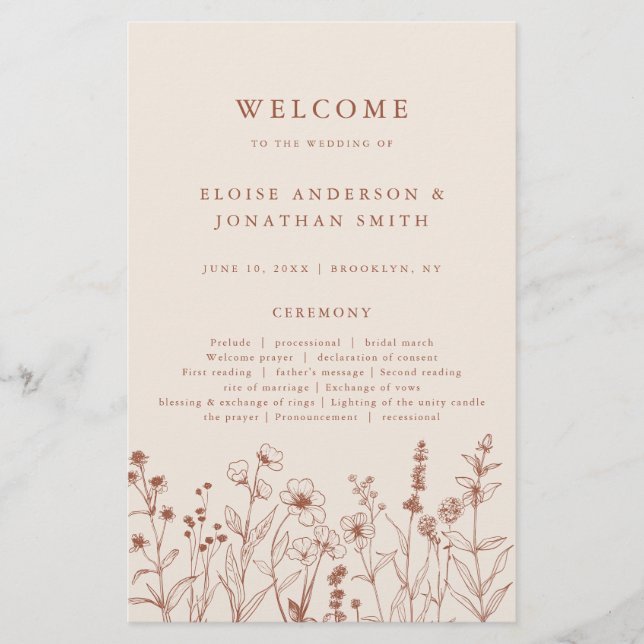 Terracotta Rustic Fall Fleur sauvage Wedding Progr (Devant)