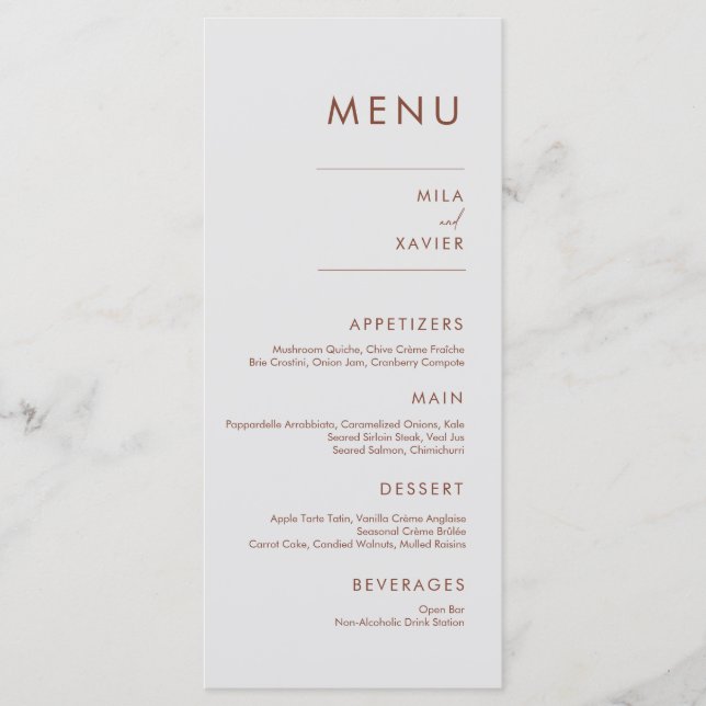 Terracotta toscane | Menu Mariage minimaliste mode (Devant)