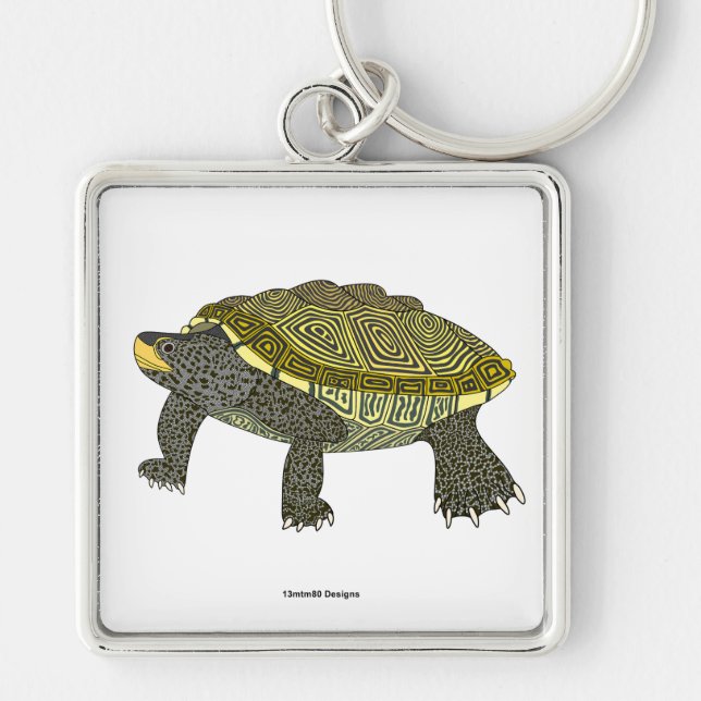 Terrapin (blanc) - Porte-clés carré Premium (Devant)
