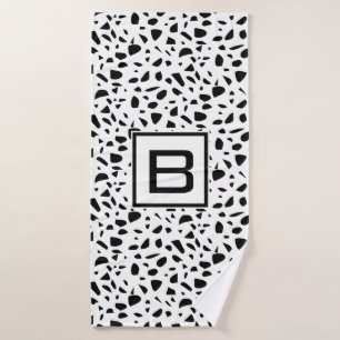 Terrazzo blanc noir motif monogramme initial