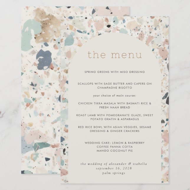 Terrazzo Pastel Motif Arch Mariage Menu  (Devant / Derrière)