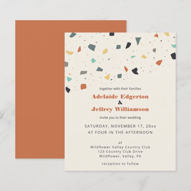 Terrazzo Tile Confetti Budget Mariage Invitations (Devant / Derrière)
