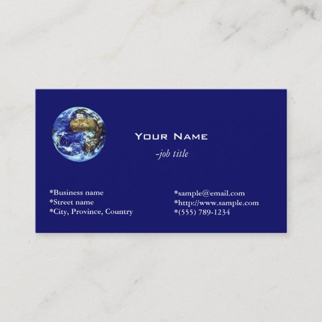 Terre, carte de visite globale bleue. (Devant)
