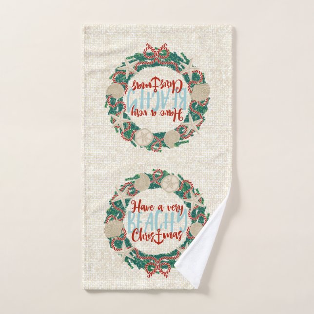 Terre côtière de Noël Tropical Sea Shell Wreath -  (Serviette à main)