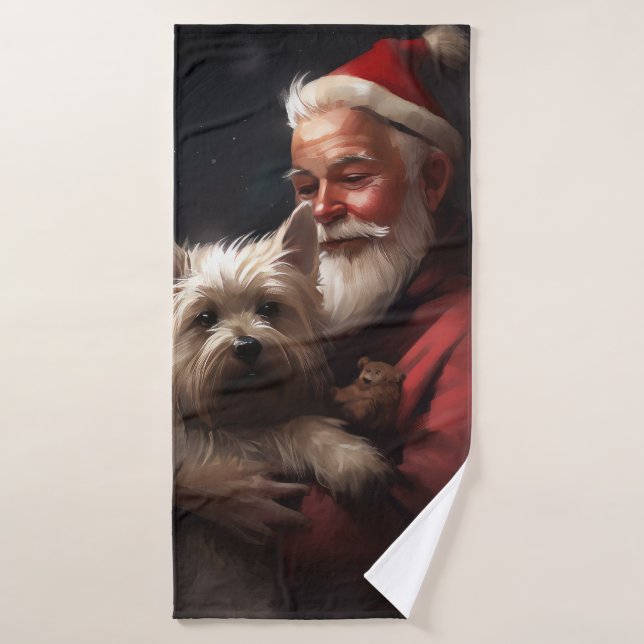 Terrier Cairn avec le Père Noël Noël Festif (Serviette de bain)