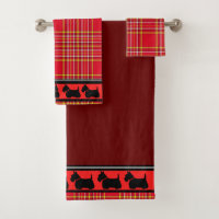 Terrier écossais/collier rouge/plaid rouge/frontiè