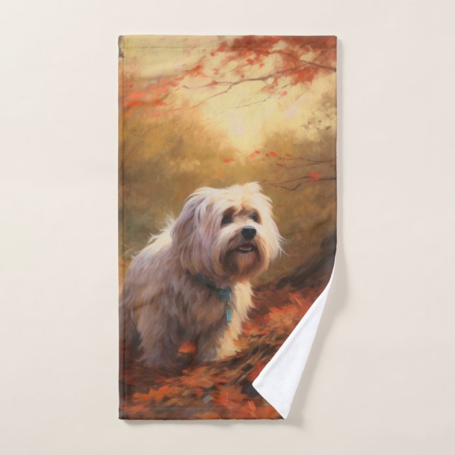 Terrier tibétain à l'automne Feuilles automne Insp (Serviette à main)