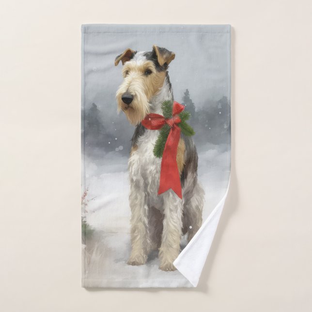 Terrier Wirefox dans la neige Noël (Serviette à main)