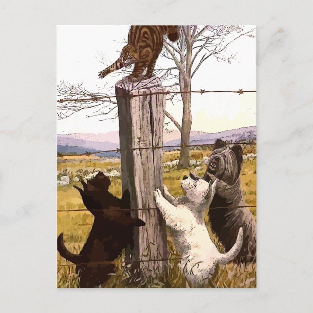 terriers peints vintages avec carte postale bobcat (Devant)