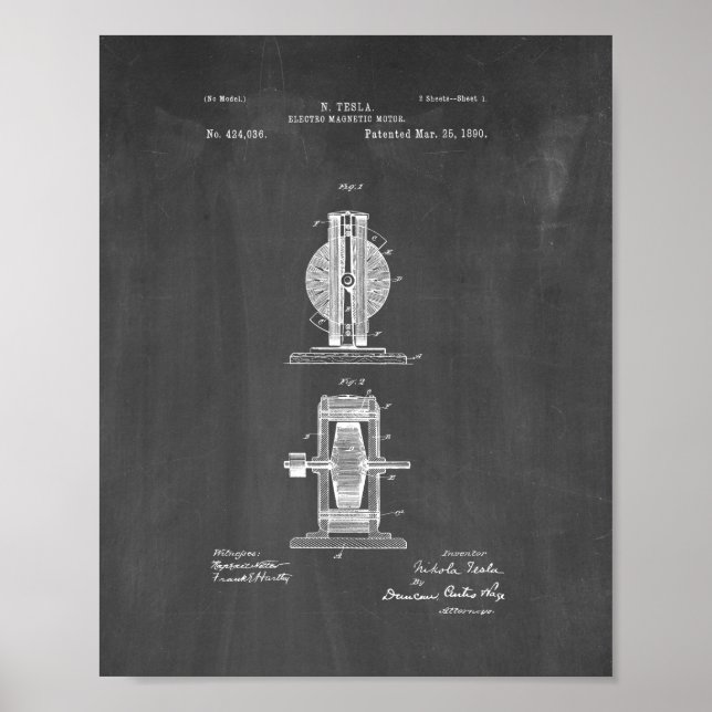 Tesla Electro Magnetic Moteur Brevet - Tableau de  (Devant)