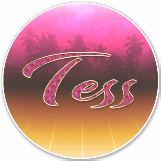 Tess prénom nom autocollant rose doré (Devant)