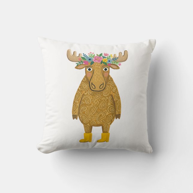 Tête de cerf avec couronne de fleurs Coussin de je (Recto)