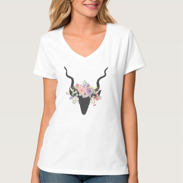 Tête de cerf en silhouette décorée de T-shirt rose (Devant)