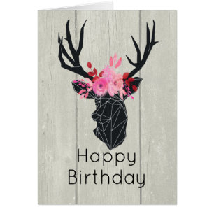 Tête de cerf géométrique avec couronne florale sur