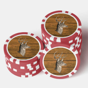 Tête de cerf sur jeton de poker en bois