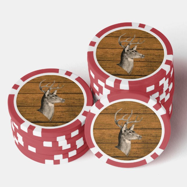 Tête de cerf sur jeton de poker en bois (Empiler)
