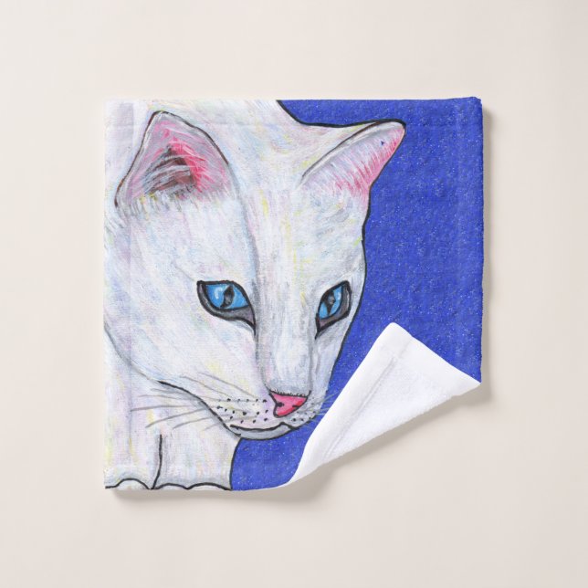Tête de chat blanc Visage bleu clair yeux (Gant de toilette)