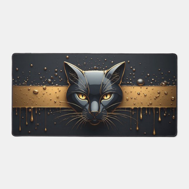 Tête de chat noir avec design à gouttes d'or 🐈 (Recto)