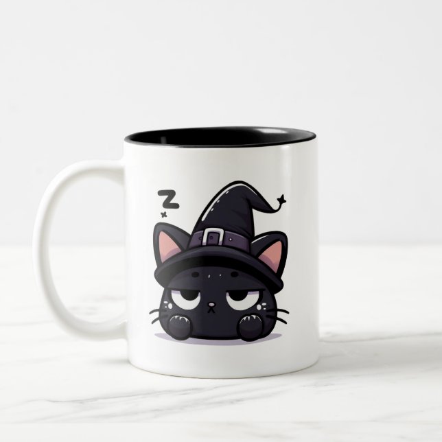 Tête de chat sorcière endormie | Mug Halloween rec (Gauche)
