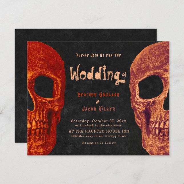 Tête de crâne gothique Orange Black Halloween Budg (Devant / Derrière)