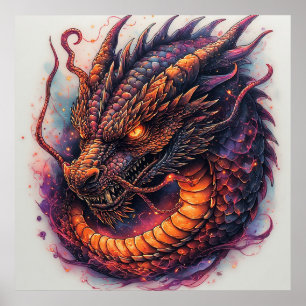 Tête de dragon aux yeux féroces Impression d'art f