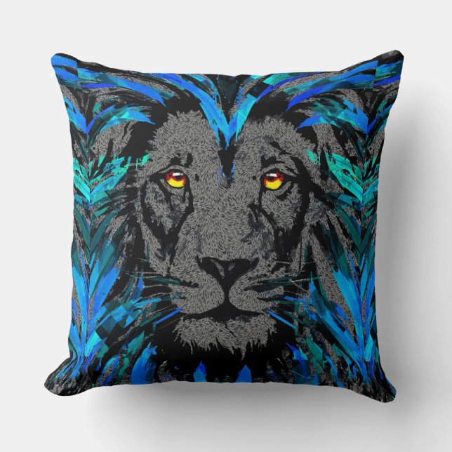 Tête de lion bleu - Oreiller à tête de lion (Recto)