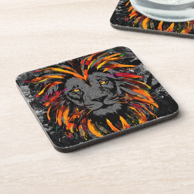 Tête de lion | Dessous de verre Lion orange (Côté gauche)