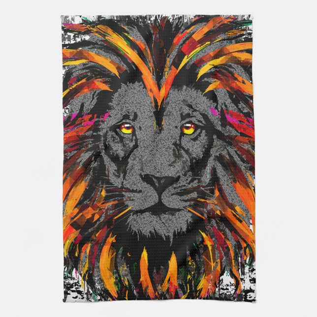 Tête de lion orange - Visage de lion - Serviette d (Vertical)