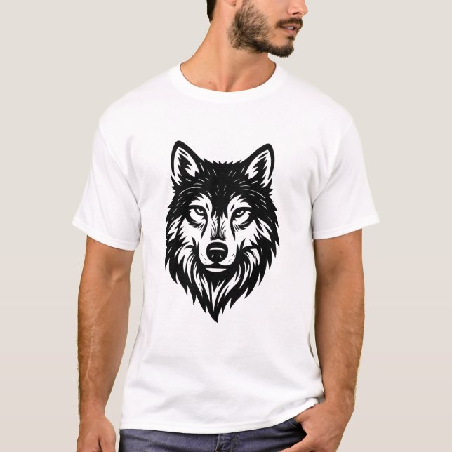Tête de loup alpha haut contraste noir et blanc Gr (Devant)