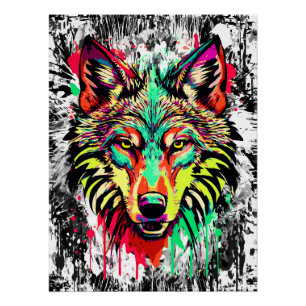 Tête de loup coloré - Affiche de loup Imprimer - L
