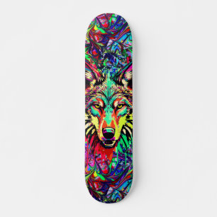 Tête de loup colorée - Planche de skateboard de lo