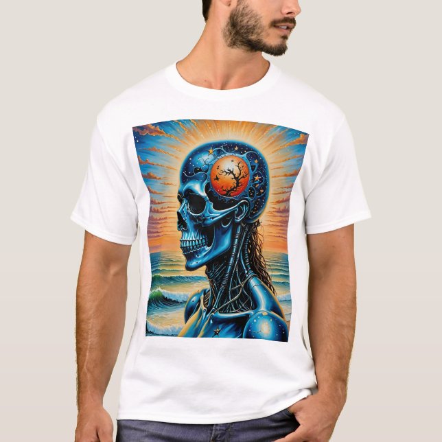 Tête de soleil de l'océan T-shirt d'art cosmique f (Devant)